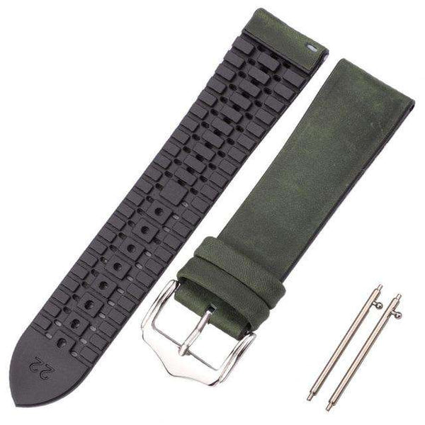 18mm 20mm 22mm Yellow / Maroon / Blue / Green / Brown / Black Hybrid Leather and Rubber Watch Strap with Quick Release Pin[W152]