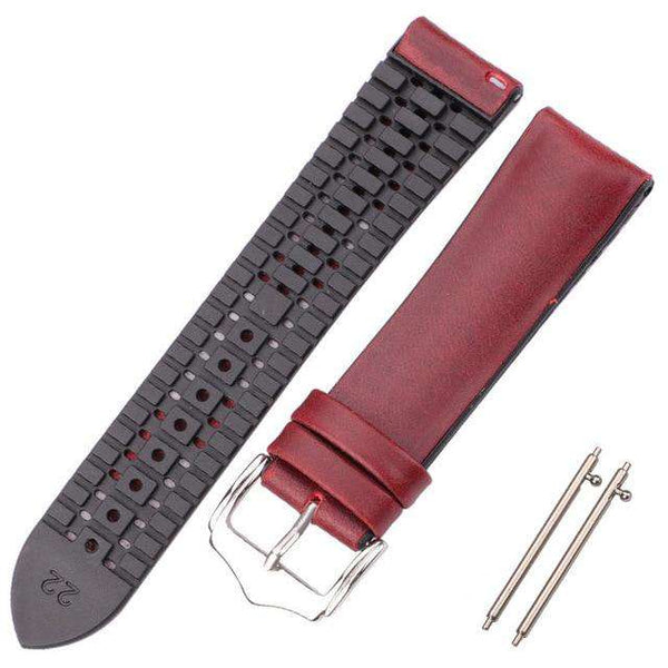 18mm 20mm 22mm Yellow / Maroon / Blue / Green / Brown / Black Hybrid Leather and Rubber Watch Strap with Quick Release Pin[W152]