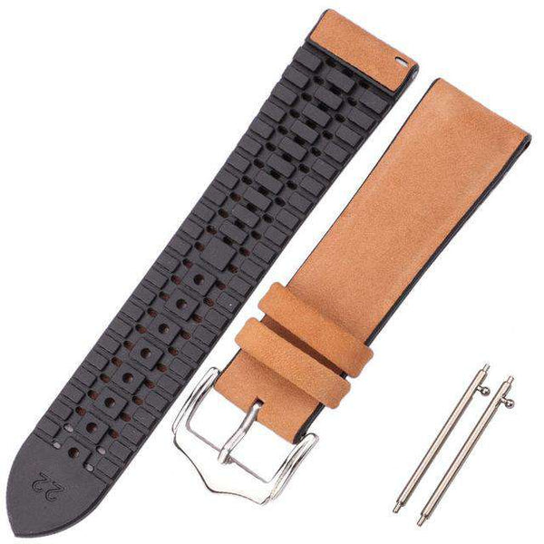 18mm 20mm 22mm Yellow / Maroon / Blue / Green / Brown / Black Hybrid Leather and Rubber Watch Strap with Quick Release Pin[W152]