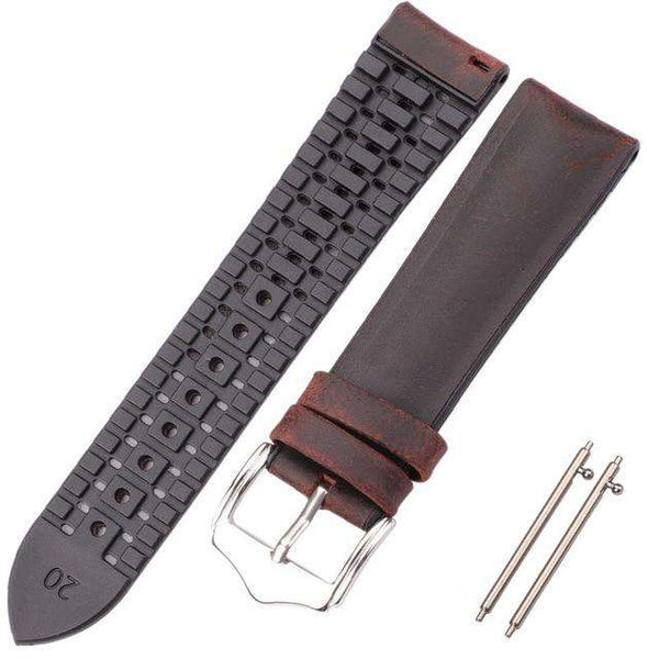 18mm 20mm 22mm Yellow / Maroon / Blue / Green / Brown / Black Hybrid Leather and Rubber Watch Strap with Quick Release Pin[W152]