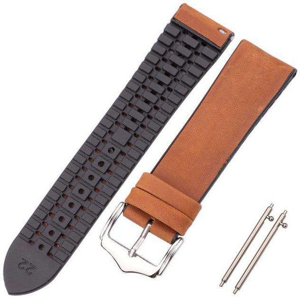 18mm 20mm 22mm Yellow / Maroon / Blue / Green / Brown / Black Hybrid Leather and Rubber Watch Strap with Quick Release Pin[W152]