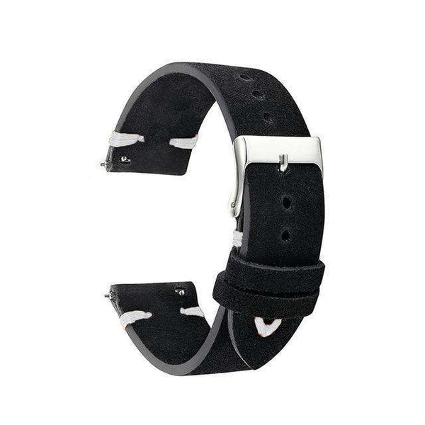 18mm 20mm 22mm Black Cowhide Suede Leather Watch Strap with Quick Release Pin [W143]