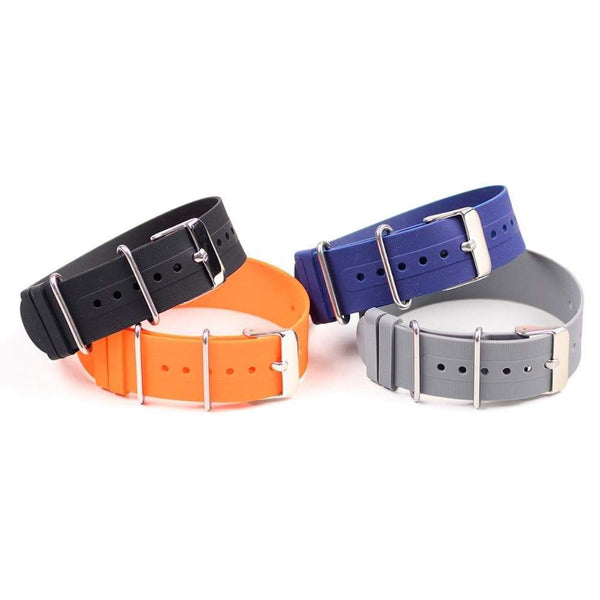 18mm 20mm 22mm Orange / Blue / Grey / Black Rubber NATO Watch Strap [W078]