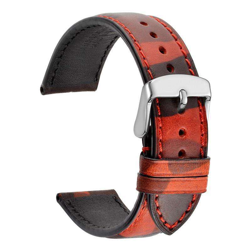 18mm 20mm 22mm Red / Green / Brown Camouflage Leather Watch Strap [W116]