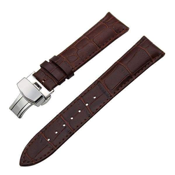19mm 20mm 21mm 22mm 23mm 24mm White / Red / Pink / Blue / Purple / Green / Brown / Grey / Black Leather Watch Strap with Deployant Clasp [W043]