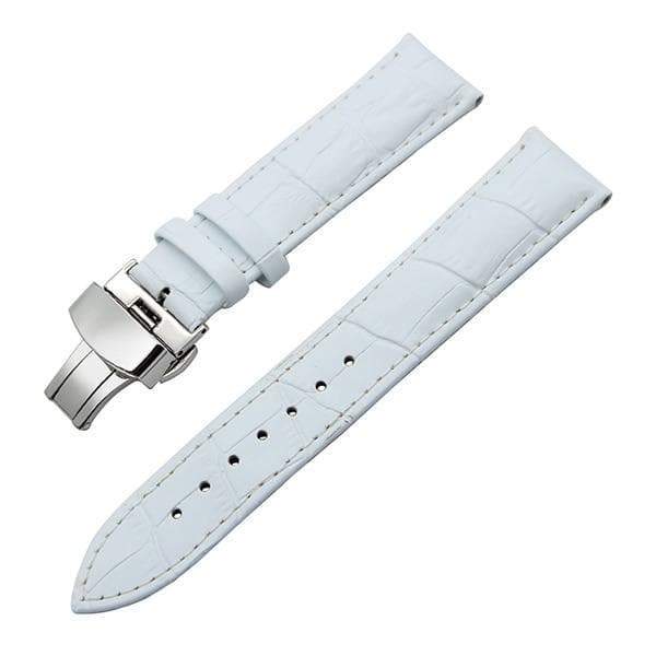 19mm 20mm 21mm 22mm 23mm 24mm White / Red / Pink / Blue / Purple / Green / Brown / Grey / Black Leather Watch Strap with Deployant Clasp [W043]
