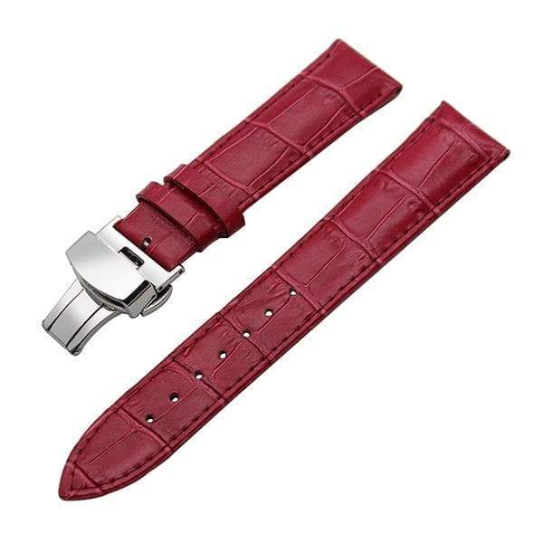 19mm 20mm 21mm 22mm 23mm 24mm White / Red / Pink / Blue / Purple / Green / Brown / Grey / Black Leather Watch Strap with Deployant Clasp [W043]