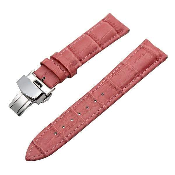 19mm 20mm 21mm 22mm 23mm 24mm White / Red / Pink / Blue / Purple / Green / Brown / Grey / Black Leather Watch Strap with Deployant Clasp [W043]