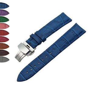 Dark Slate Blue 19mm 20mm 21mm 22mm 23mm 24mm White / Red / Pink / Blue / Purple / Green / Brown / Grey / Black Leather Watch Strap with Deployant Clasp [W043]