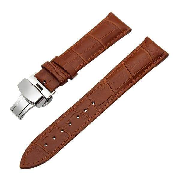 19mm 20mm 21mm 22mm 23mm 24mm White / Red / Pink / Blue / Purple / Green / Brown / Grey / Black Leather Watch Strap with Deployant Clasp [W043]