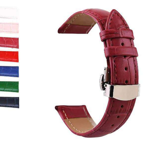 Saddle Brown 12mm 13mm 14mm 15mm 16mm 17mm 18mm 19mm 20mm White / Red / Pink / Blue / Dark Blue / Purple / Green Leather Watch Strap with Deployant Clasp [W147]