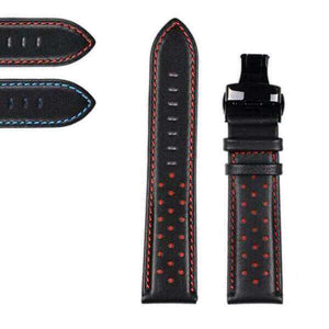 Dark Slate Gray 20mm 22mm Blue / Red Leather Watch Strap with Silver / Gold / Rose Gold / Black Deployant Clasp [W136]