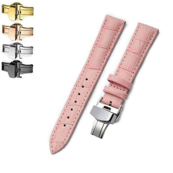 Light Pink 14mm 15mm 16mm 17mm 18mm 19mm 20mm Pink Leather Watch Strap with Deployant/Butterfly Clasp [W148]