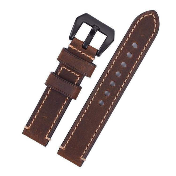 20mm 22mm 24mm 26mm Green / Tan / Brown / Grey / Black Leather Watch Strap with Black Buckle [W135]