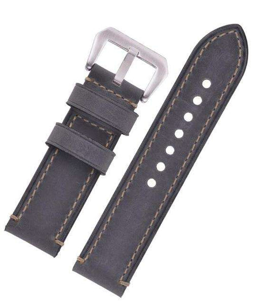 20mm 22mm 24mm 26mm Green / Tan / Brown / Grey / Black Leather Watch Strap with Black Buckle [W135]