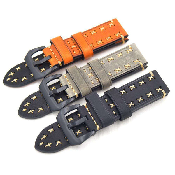 20mm 22mm 24mm 26mm Orange / Green / Brown / Grey / Black Leather Watch Strap with Black Buckle [W109]