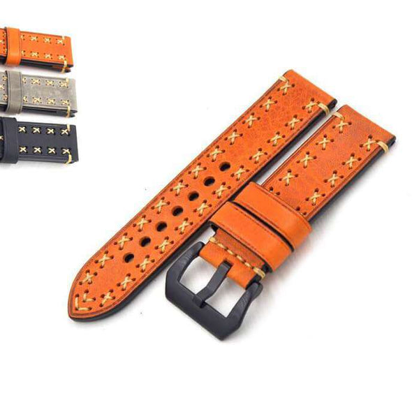 Coral 20mm 22mm 24mm 26mm Orange / Green / Brown / Grey / Black Leather Watch Strap with Black Buckle [W109]
