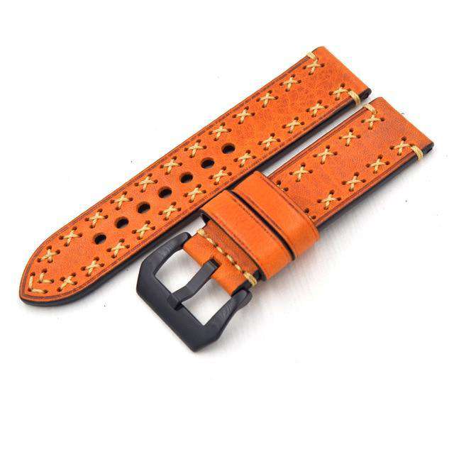20mm 22mm 24mm 26mm Orange / Green / Brown / Grey / Black Leather Watch Strap with Black Buckle [W109]