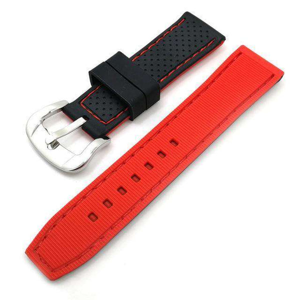 20mm 22mm 24mm Black Rubber Watch Strap with Orange / Red / Blue Threads [W125]