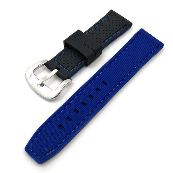 20mm 22mm 24mm Black Rubber Watch Strap with Orange / Red / Blue Threads [W125]