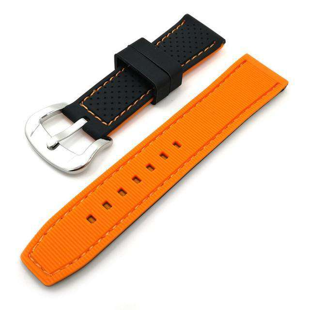 20mm 22mm 24mm Black Rubber Watch Strap with Orange / Red / Blue Threads [W125]
