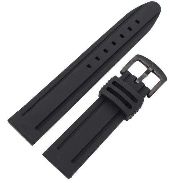 20mm 22mm 24mm Black Rubber Watch Strap with SIlver / Black Buckle [W119]