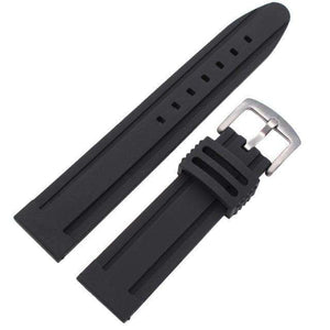 20mm 22mm 24mm Black Rubber Watch Strap with SIlver / Black Buckle [W119]