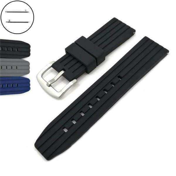 Dark Slate Gray 20mm 22mm 24mm Blue / Grey / Black Rubber Watch Strap with Quick Release Pin [W090]