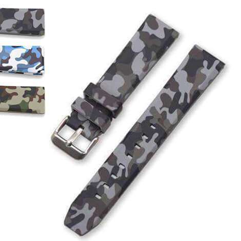 Dark Slate Gray 20mm 22mm 24mm Green / Grey / Blue Rubber Camo Watch Strap [W024]