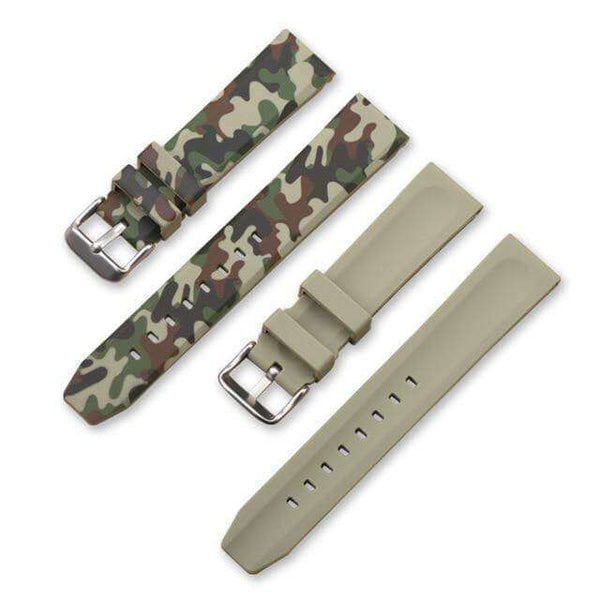 20mm 22mm 24mm Green / Grey / Blue Rubber Camo Watch Strap [W024]