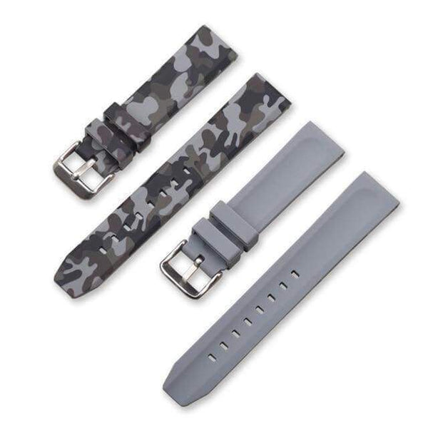 20mm 22mm 24mm Green / Grey / Blue Rubber Camo Watch Strap [W024]