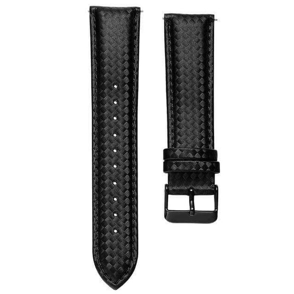 Dark Slate Gray 20mm 22mm Black Carbon Fiber Leather Watch Strap with Quick Release Pin [W037]