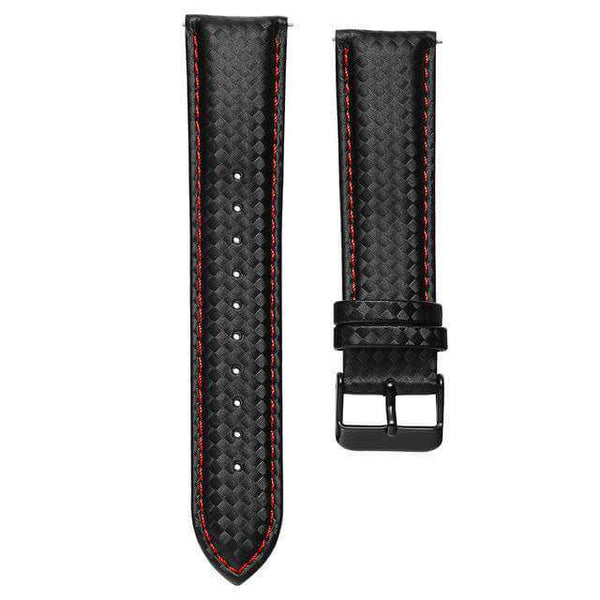 Dark Slate Gray 20mm 22mm Black Carbon Fiber Leather Watch Strap with Quick Release Pin [W037]