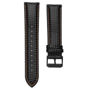 Dark Slate Gray 20mm 22mm Black Carbon Fiber Leather Watch Strap with Quick Release Pin [W037]