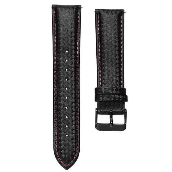 Dark Slate Gray 20mm 22mm Black Carbon Fiber Leather Watch Strap with Quick Release Pin [W037]
