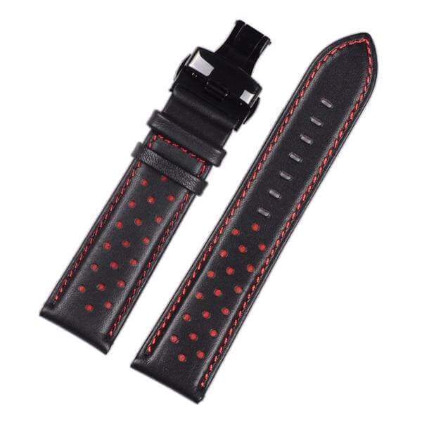 20mm 22mm Blue / Red Leather Watch Strap with Silver / Gold / Rose Gold / Black Deployant Clasp [W136]