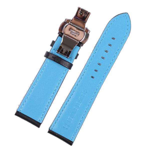 20mm 22mm Blue / Red Leather Watch Strap with Silver / Gold / Rose Gold / Black Deployant Clasp [W136]