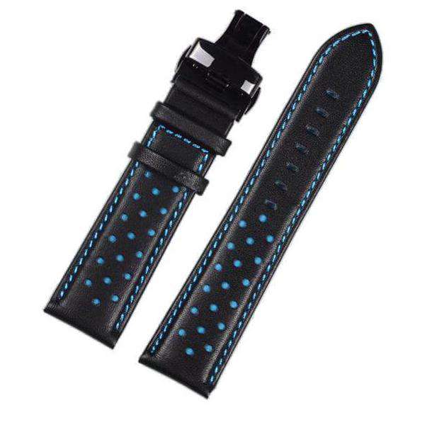 20mm 22mm Blue / Red Leather Watch Strap with Silver / Gold / Rose Gold / Black Deployant Clasp [W136]