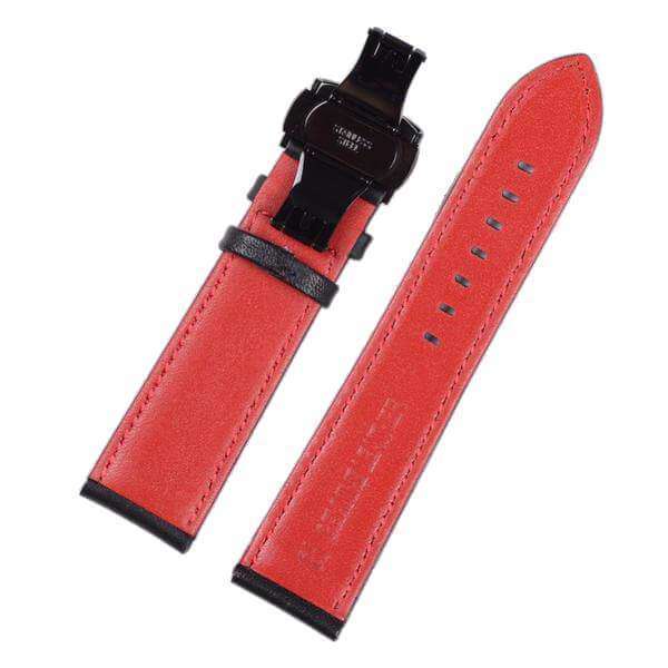 20mm 22mm Blue / Red Leather Watch Strap with Silver / Gold / Rose Gold / Black Deployant Clasp [W136]