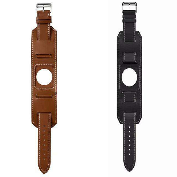 20mm 22mm Brown / Black Leather Cuff Bracelet [W039]