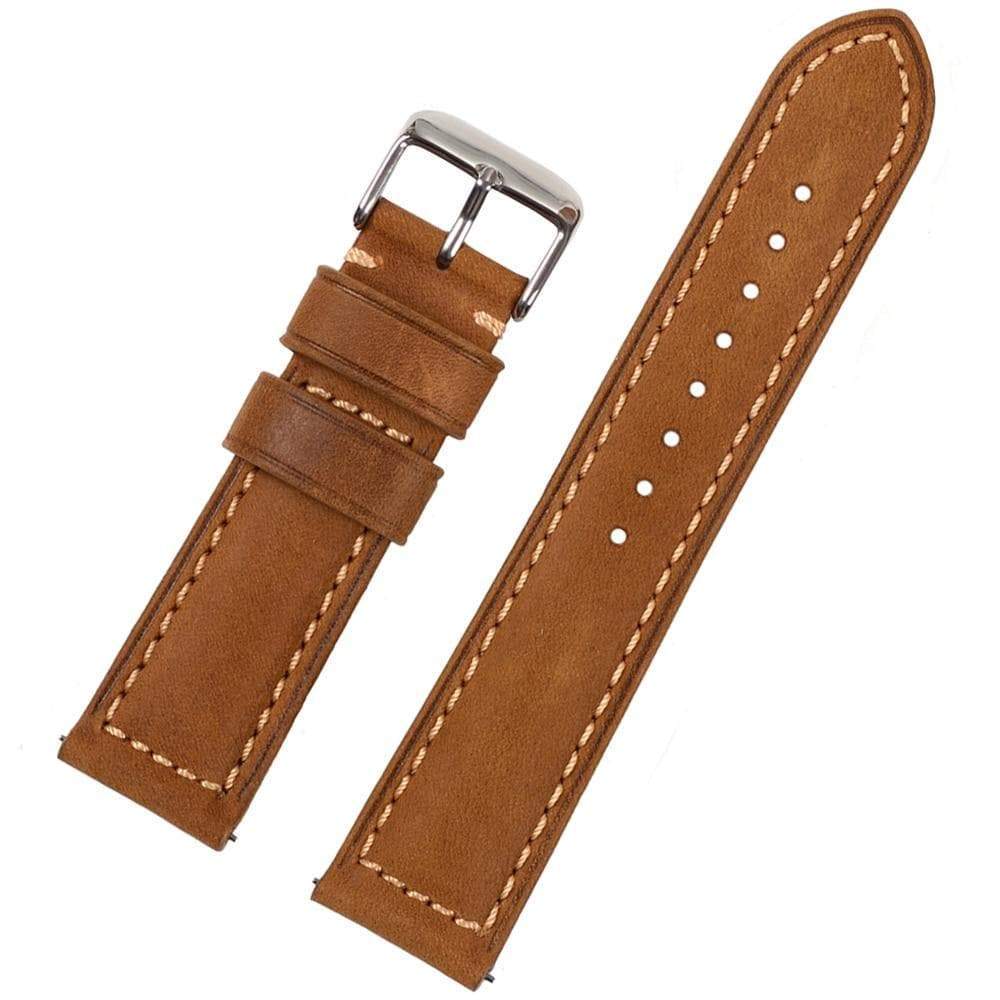 20mm 22mm Light / Dark Brown Leather Watch Strap with Quick Release Pin [W047]