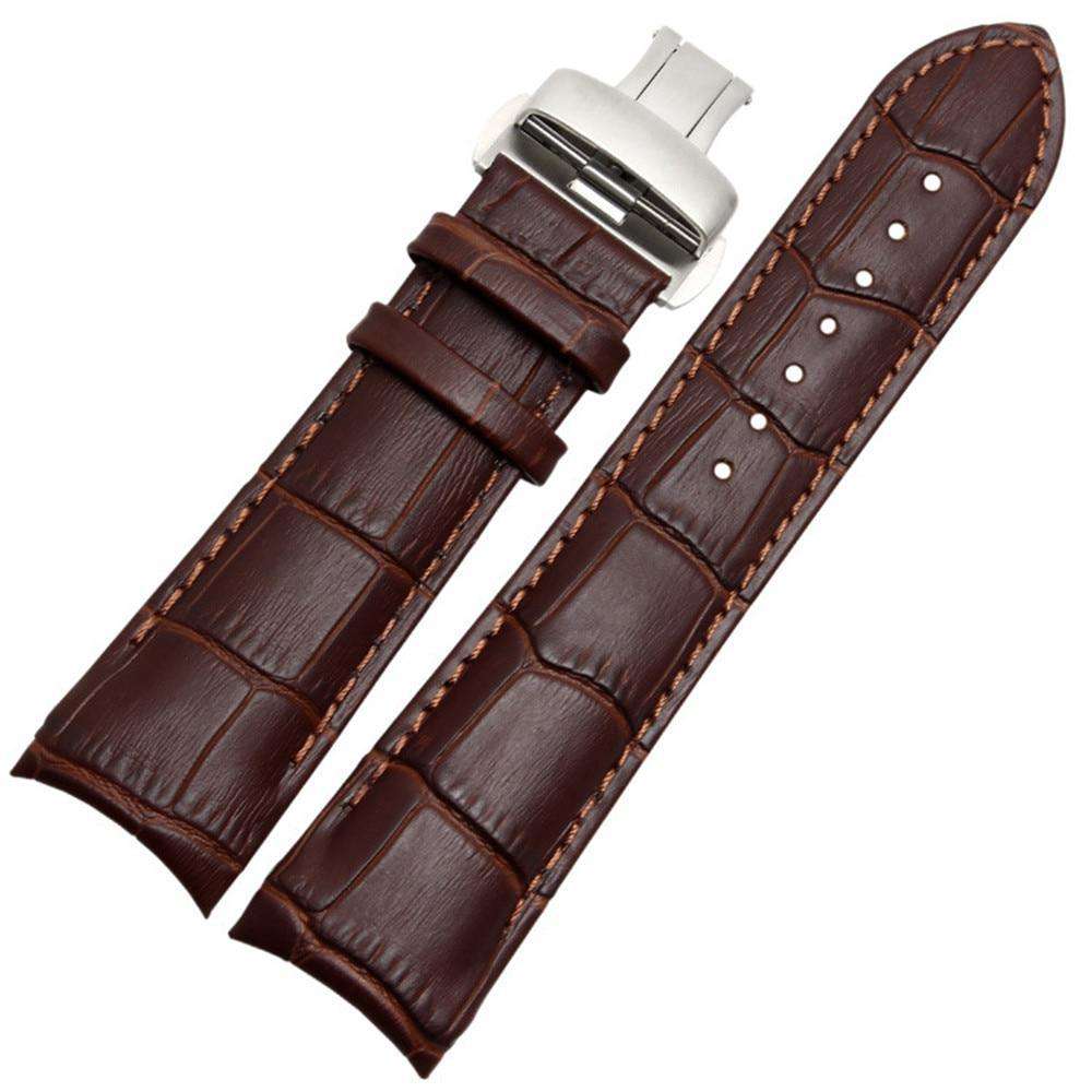 22mm 23mm 24mm Brown / Black Curved Leather Watch Strap [W122]