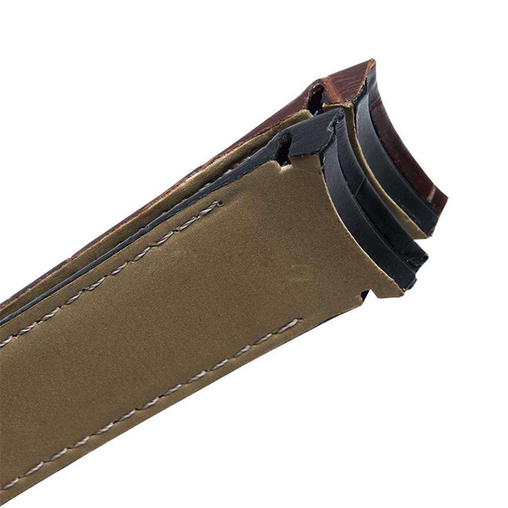 22mm 23mm 24mm Brown Black Curved Leather Watch Strap W122 Black with Buckle 22mm