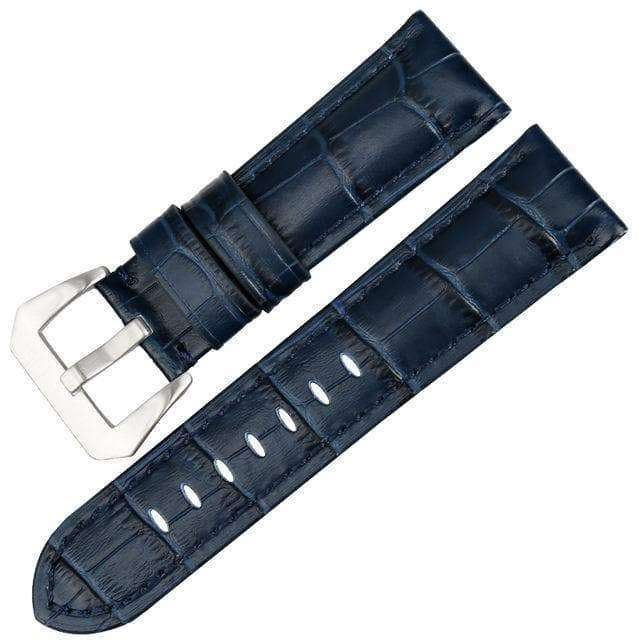 22mm 24mm 26mm Blue / Brown / Black Leather Watch Strap with Silver / Black Buckle [W007]