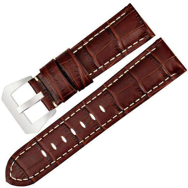 22mm 24mm 26mm Blue / Brown / Black Leather Watch Strap with Silver / Black Buckle [W007]