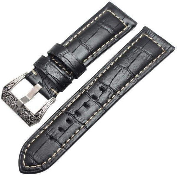 22mm 24mm Alligator Pattern Leather Watch Strap with Custom Buckle [W134]