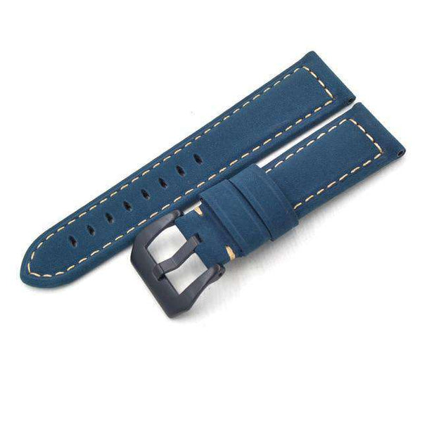 22mm 24mm Blue / Green / Tan / Brown / Black Leather Watch Strap with Silver / Black Buckle [W103]