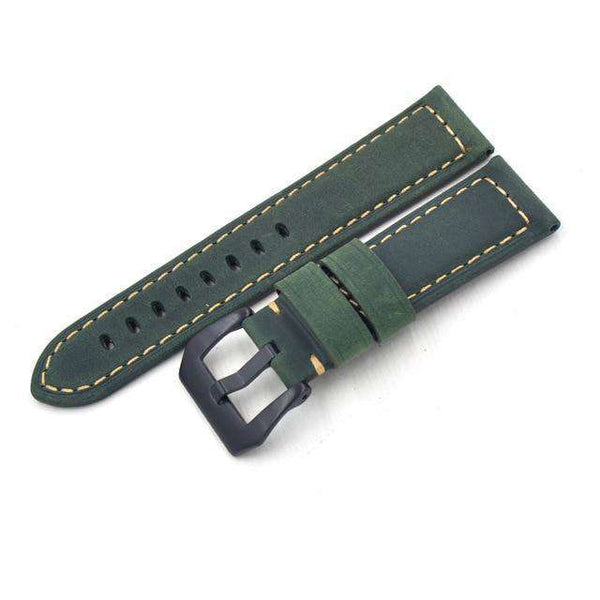 22mm 24mm Blue / Green / Tan / Brown / Black Leather Watch Strap with Silver / Black Buckle [W103]