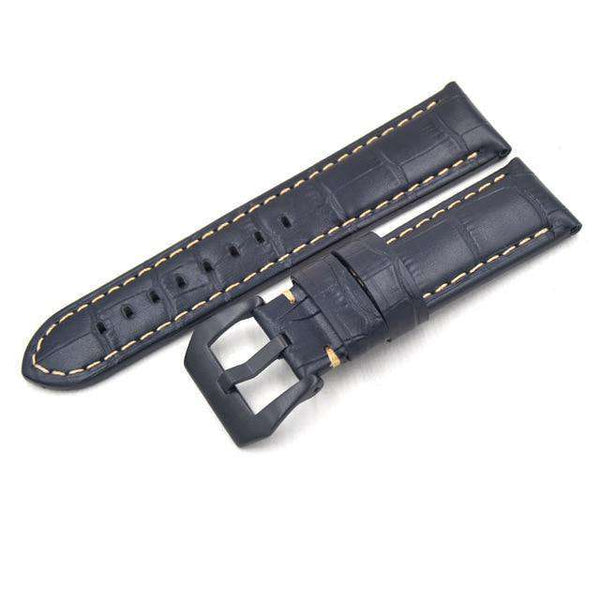 22mm 24mm Blue / Green / Tan / Brown / Black Leather Watch Strap with Silver / Black Buckle [W103]