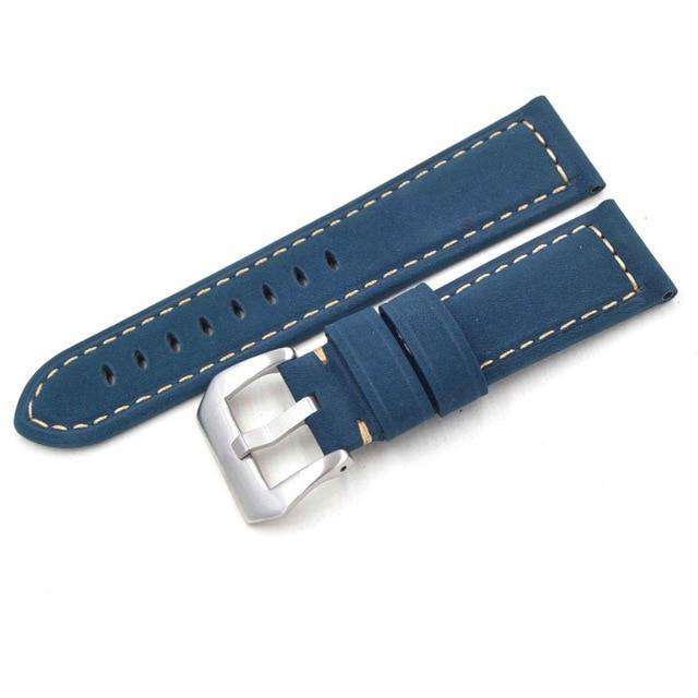 22mm 24mm Blue / Green / Tan / Brown / Black Leather Watch Strap with Silver / Black Buckle [W103]